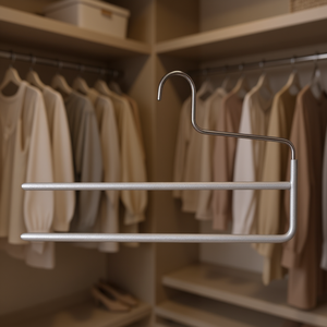 Colgador de pantalones y faldas metálico de 35 cm con 2 barras y 2 estribos, color plateado - Product Image 3