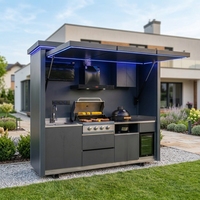 Ensemble de cuisine extérieure complet, îlot BBQ modulaire en acier inoxydable avec réfrigérateur et évier intégrés pour patio moderne