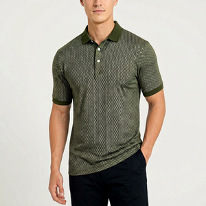 Camisa de punto para hombre con estampado de puntos verdes, manga corta, abotonada, de poliéster, transpirable, corte regular, 180g - Product Image 1