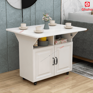 Good Price Smart <b>Folding</b> Dining <b>Tables</b> Combined With Storage Cabinet Rotating Wheels for Easy Movement BA032 Smart Foldable Dini - Product Image 3