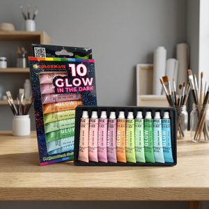 สีอะคริลิคเรืองแสงในที่มืด คัลเลอร์เมท 10 สี ขนาด 15 มล. ต่อขวด สำหรับวาดภาพบนผ้าใบ - Product Image 1