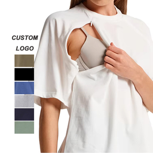 Abbigliamento Premaman Premium con Logo Personalizzato, Maglietta Larga per <span class=keywords><strong>Allattamento</strong></span> in Tinta Unita, Top Casual per l'<span class=keywords><strong>Allattamento</strong></span> - Product Image 1