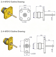 2.4-KFD13 Prise coaxiale RF plaquée or 50 ohms pour installation sur panneau, à double trou, avec bride elliptique et isolateur PEEK, DC~50GHz