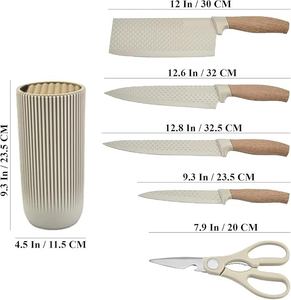 Cuchillos de Cocina de Acero Inoxidable con Mango de Madera, Juego de Cuchillos de Chef con Soporte de Plástico - Product Image 2