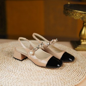 Nouvelles Sandales Mary Jane 2026 pour Femme en Cuir Verni Nude à Talon Carré Épais, Bout Carré, Perles, Talon Moyen, Color Block, Dos Nu - Product Image 6