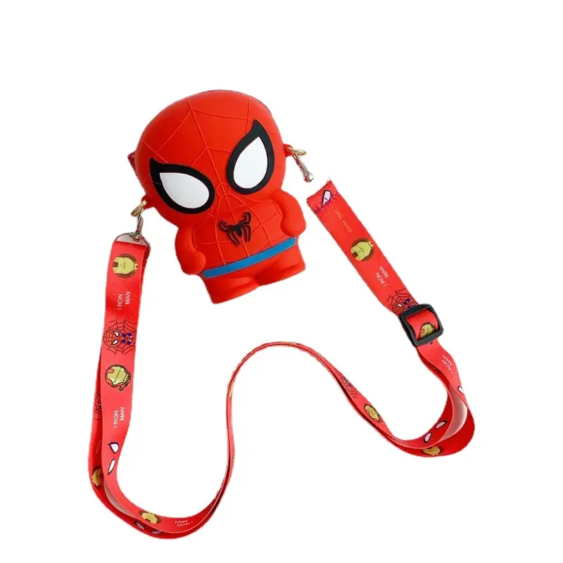 New Fashion Girls/Boys Cute Colored Clear Silicone Spiderman Cartoon Crossbody Designer Mini Kids Wallets and Handbags