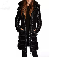 Yufan personnalisé OEM simple noir style ample long visage lumineux femmes hiver doudoune légère chaude doudoune d'oie