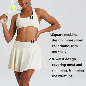 ชุดออกกำลังกายโยคะสำหรับผู้หญิง XW-TM0192Y พร้อมโลโก้สั่งทำ ชุดกีฬา 2 ชิ้น เสื้อชั้นในกีฬาแบบไขว้ระบายอากาศได้ดี กระโปรงสำหรับเล่นแบดมินตันและเทนนิส - Product Image 3