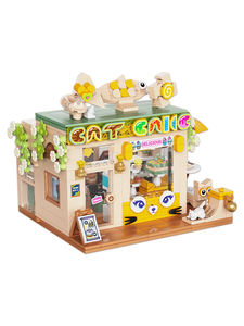 Bloques de Construcción de Cafetería para Mascotas |   Juguete de Construcción Kawaii Anime Street View |   Set Educativo de 300 Piezas de Plástico ABS - Product Image 1
