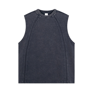 Haut sans manches Streetwear européen-américain à la mode 275G Batik Patchwork avec bord vintage lavé et brut - Product Image 1