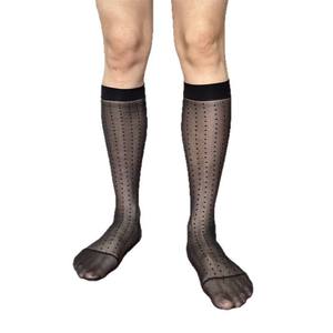 Chaussettes longues en <span class=keywords><strong>nylon</strong></span> à tube épais à pois plats transparents noirs pour hommes d'affaires de style occidental - Product Image 1