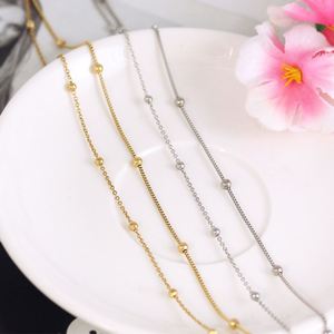 Collar de Cadena de Eslabones con Cuentas en Acero Inoxidable, Chapado en Oro, de Doble Capa, Estilo Minimalista, para Mujer - Product Image 2