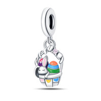 Breloques de Pâques en argent sterling 925, lapin, écureuil, œuf de Pâques, perles pour bracelet DIY, accessoires de perles mignonnes de dessin animé, vente chaude