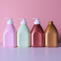 Botol sampo mewah persegi kecil 500ml, botol plastik sampo custom, bahu datar bulat
