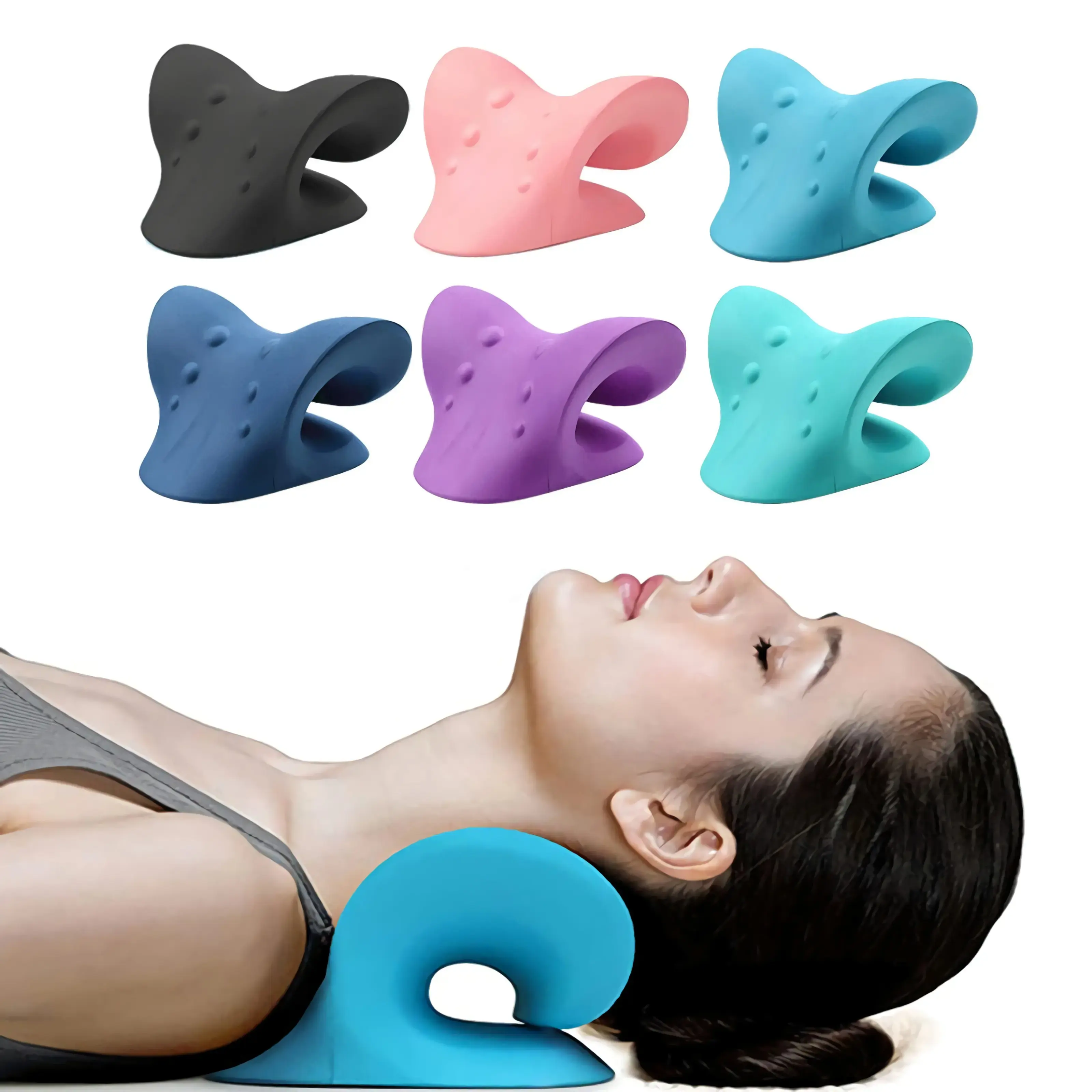 Travesseiro de massagem popular para pescoço, dispositivo de tração cervical, relaxante para pescoço e ombros, para alívio da dor na coluna cervical