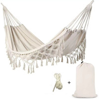 Hamac suspendu en coton durable pour 1 personne, capacité 300 kg, taille 200x150 cm, toutes saisons, style camping et randonnée en plein air, fabriqué en toile