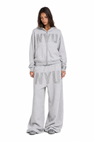 Ensemble survêtement streetwear oversize Y2K 2 pièces pour femme, personnalisé OEM/ODM, respirant, avec sweat à capuche zippé et pantalon de survêtement orné de perles et strass
