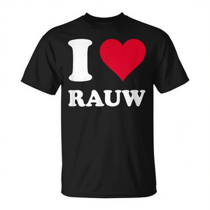 T-shirt I Love Rauw con design a cuore rosso, maglietta promozionale unisex nera - Product Image 2