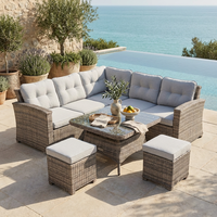 Ensemble de canapé en rotin d'extérieur avec cadre en aluminium et table relevable réglable en hauteur, meubles de jardin pour la terrasse