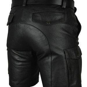 <b>Men's</b> Sexy Street Wear <b>Black</b> Heavy Leather 6 Pocket Cargo Shorts Half Pants Premium Soft <b>Real</b> Leather Trousers - Product Image 3