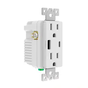 Pengisi daya di dinding USB Tipe A & tipe-c dengan soket Outlet tahan rusak 15A untuk ponsel pintar dan tablet