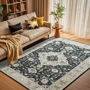 พรมกำมะหยี่คริสตัลลายเปอร์เซียทรงสี่เหลี่ยมผืนผ้า ป้องกันคราบสกปรก เหมาะสำหรับห้องนั่งเล่นและห้องนอน พรมตกแต่ง - Product Image 4