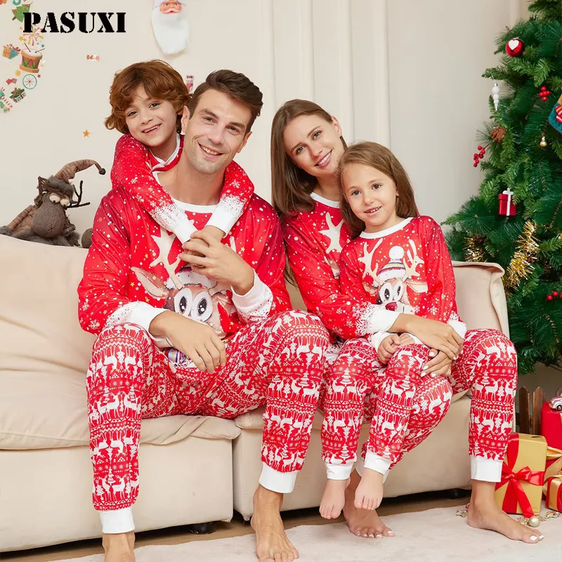 PASUXI परिवार क्रिसमस पजामा सेट फैशन प्रिंट पिता मां बच्चों के परिवार मिलान कपड़े आउटफिट परिवार नाइटवियर
