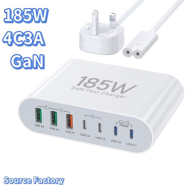 185W 7-in-1 Multi Port Fast Charger PD 65W Laptop Power Adapter Charging Station Compatible with iPhone 16 iPad Galaxy S24/S23
