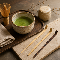 Cuillère à matcha en bambou blanc et violet naturel, chashaku, cuillère pour cérémonie du thé japonaise, pour poudre de thé vert