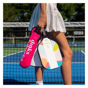 Bolsa de Vino Personalizada Pickleball ThemeDink Now Wine Later, Fabricada en Neopreno Verde y Rosa - Product Image 1