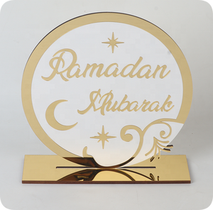 PAFU islamico Eid Ramadan decorazione del tavolo per la casa elegante a <span class=keywords><strong>mezzaluna</strong></span> e stelle Ramadan decorazione del tavolo oro e bianco Ramadan Mubarak - Product Image 6
