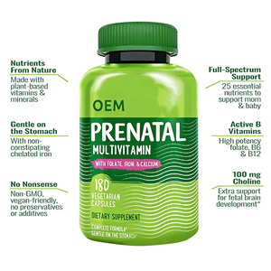 Cápsulas veganas multivitamínicas prenatales, suplemento Fetal de hierro quelatado con folato vegetal, vitaminas prenatales de etiqueta privada OEM - Product Image 4
