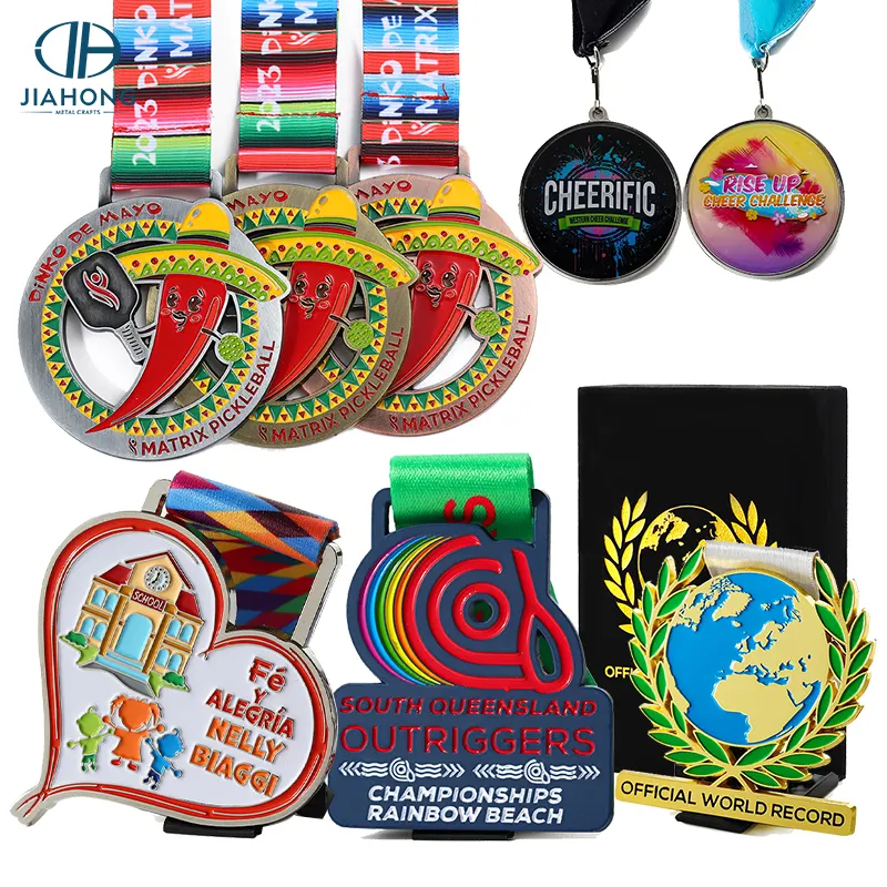 Lembrança Spray De Cor Epóxi Cheerific Fiesta Medalhas Metal Mexicano Pickleball Medalhas De Ouro e Troféus com Caixa De Presente