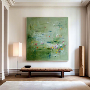 Dipinto a Olio su Tela Fatto a Mano con Fiori Astratti Colorati e Paesaggio di <span class=keywords><strong>Giardino</strong></span> Acquatico di B&C ART - Product Image 1