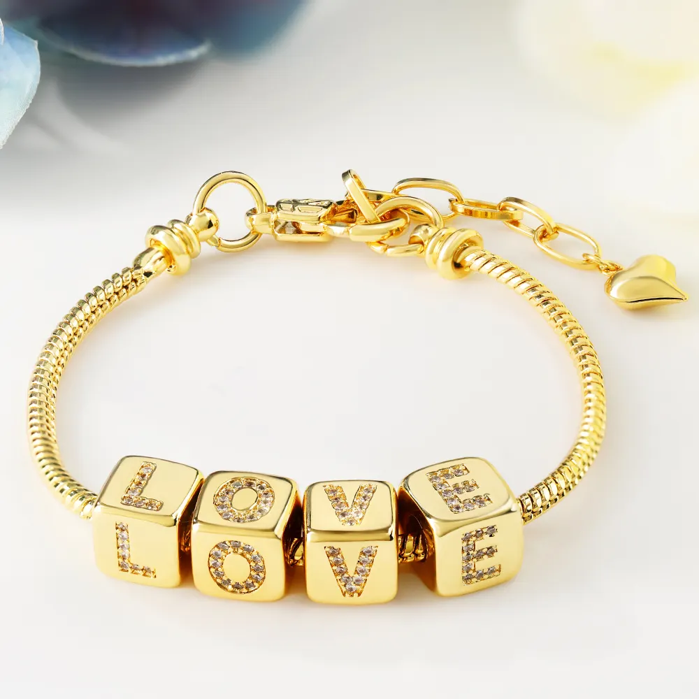 14K gold Plated Initial Letter Charm Pandora Pendant Custom DIY Bracelet Beads For Bracelet Making