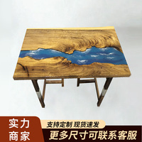 Grande table d'art en résine bleu noyer d'Amérique du Sud
