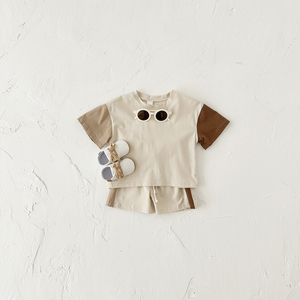 子供用サマーウェア,子供用カラーブロックTシャツ半袖セットカジュアル2個1〜4歳用子供服 - Product Image 2