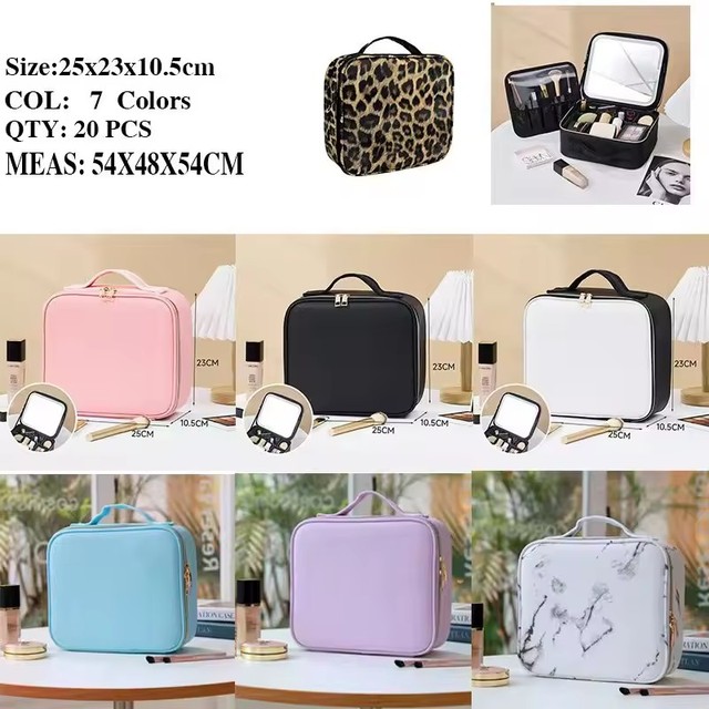 LED Lighted Desktop Mirror Travel Makeup Storage Bag with Personalized Features Double Sided Cosmetic Box Makeup Case