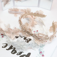 Accessoires pour cheveux d'enfants style coréen et japonais, vente en gros, bandeaux faits main en dentelle pour bébés filles, fleurs de perles pour nourrissons