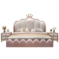 Lit princesse flottant en cuir avec barrières de sécurité, rangement, cadre en bois, design mignon de dessin animé, pour filles et adolescentes, lit suspendu, taille double pour chambre à coucher