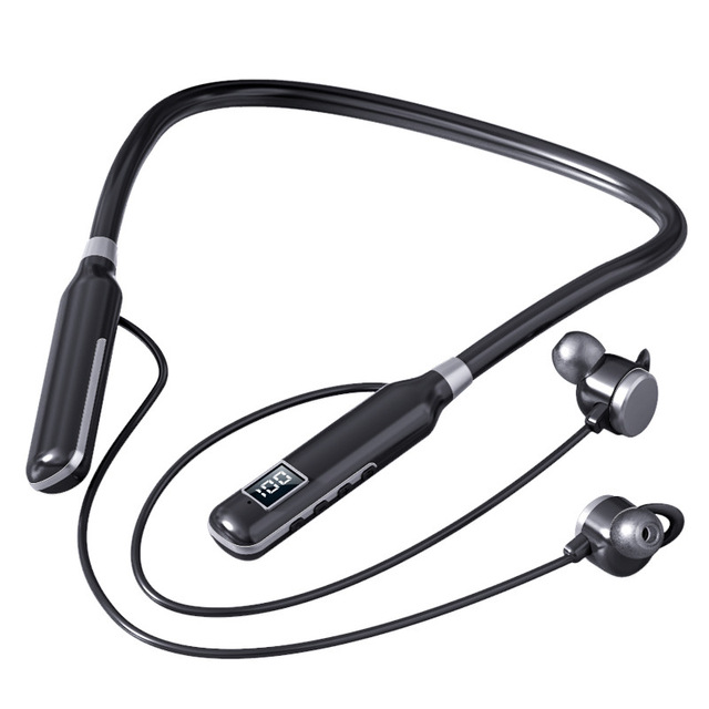 Universal Insertable Memory Card Digital Display Wireless BT Earphones Sports Neckband for Gym Running Travel