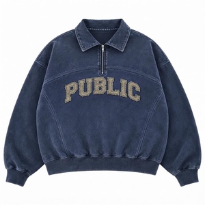 OEM Applique Embroidered Quarter <b>Zip</b> Oversized Sweatshirt Men's 100% Cotton Regular Fit Pullover Premium Streetwear Manufacturer - Product Image 1