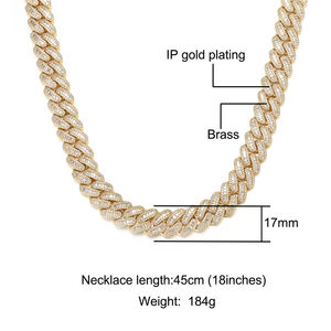 Buzlu Out 17mm Miami küba Link zinciri altın IP kaplama pirinç hazırlanmış açacağı seti 3A + zirkon taş Unisex Hip-Hop bilezikler kolye - Product Image 6