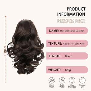 Cola de Caballo Sintética Rizada y Voluminosa, Cola de Caballo Corta con Clip, Moño Despeinado, Flexible, Autoadhesiva, Fibra de Alta Calidad - Product Image 2