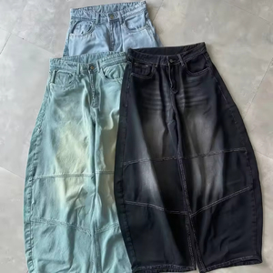 Pantalon en jean personnalisé brodé japonais, <span class=keywords><strong>coupe</strong></span> baggy, jambe droite, <span class=keywords><strong>coupe</strong></span> bootcut, en denim brut à lisière, pour homme - Product Image 1