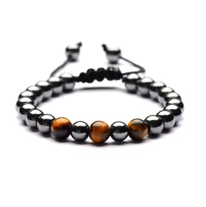 Pulsera de energía de cuerda trenzada de hematita y piedra de ojo de tigre para hombres y mujeres, joyería de perlas personalizada, brazaletes de equilibrio curativo de estilo Ins