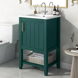19 Inch China Dark Green Bathroom Cabinet 50cm Plywood Single Ceramic Sink Cheap Bathroom Cabinet Unit