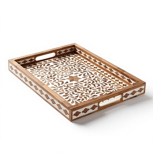 <b>Large</b> Space Storage Portable Polished Wooden Serving <b>Tray</b> Rectangular Shaped Pure 100% Floral Dishwasher Microwave Safe - Product Image 6