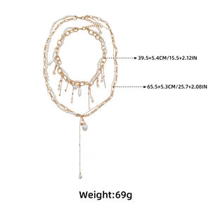 Kaimei 2026 Modeschmuck Übertriebenes Mehrschichtiges Weißes Perlen 2-teiliges Set Halskette Lange Quaste Anhänger Halsketten Accessoires - Product Image 5