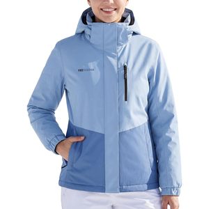 FOXA Women's Waterproof <b>Ski</b> Jacket Fleece Lined Warm Winter Snow Coat Windproof Hooded Raincoat Blue 3XL - Product Image 1